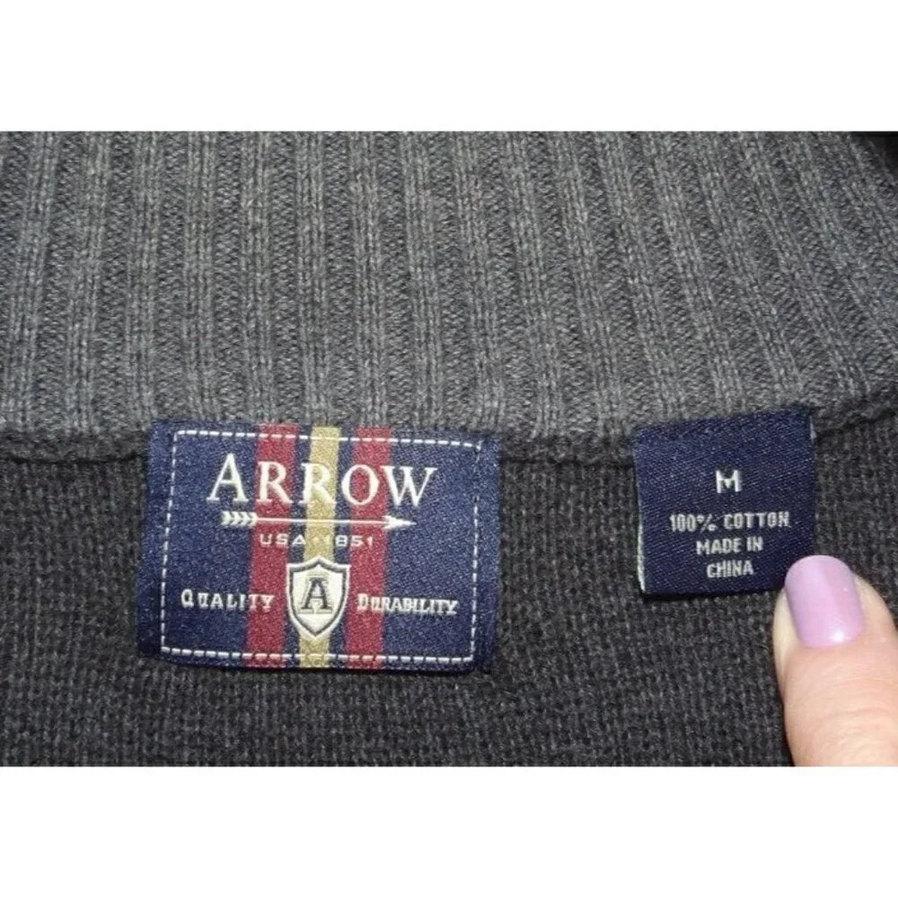 ARROW gray full zip cardigan sweater 100% cotton men's size M
